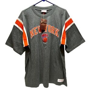 New York Knicks NBA Shirt Men's L Gray Legacy Vintage Logo Mitchell & Ness NWT